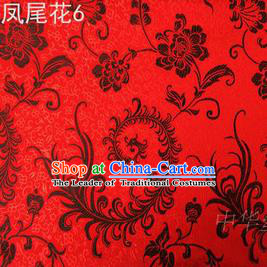 Traditional Asian Chinese Handmade Embroidery Black Ombre Peony Flowers Satin Red Silk Fabric, Top Grade Nanjing Brocade Tang Suit Hanfu Clothing Fabric Cheongsam Cloth Material