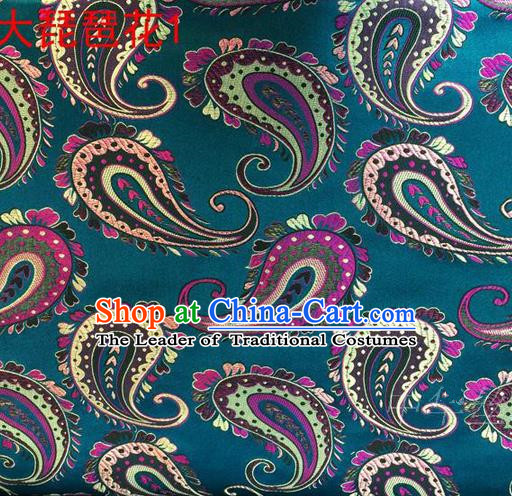 Traditional Asian Chinese Handmade Embroidery Pipa Take Satin Blue Silk Fabric, Top Grade Nanjing Brocade Ancient Costume Tang Suit Hanfu Clothing Fabric Cheongsam Cloth Material