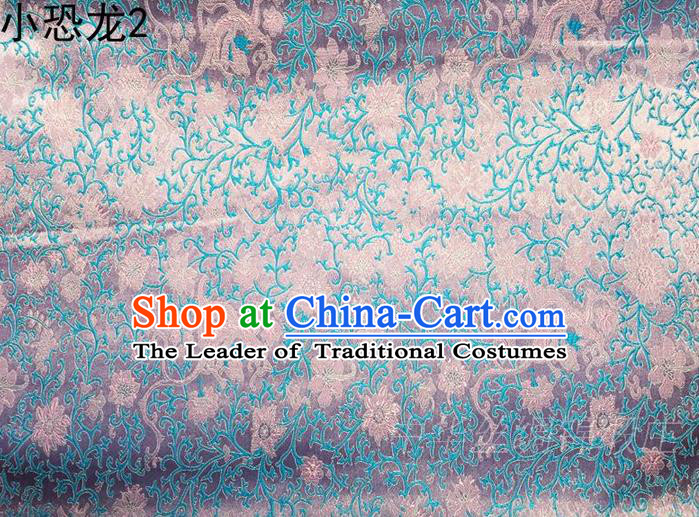 Traditional Asian Chinese Handmade Embroidery Dragon Flowers Satin Blue Silk Fabric, Top Grade Nanjing Brocade Ancient Costume Tang Suit Hanfu Clothing Fabric Cheongsam Cloth Material