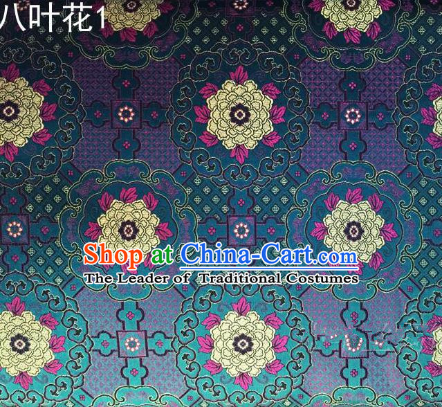 Traditional Asian Chinese Handmade Embroidery Flowers Mongolian Robe Satin Peacock Blue Silk Fabric, Top Grade Nanjing Brocade Ancient Costume Tang Suit Hanfu Clothing Fabric Cheongsam Cloth Material