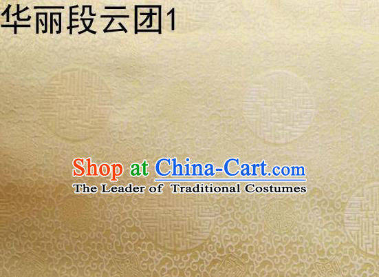 Traditional Asian Chinese Handmade Embroidery Auspicious Clouds Satin Golden Tang Suit Silk Fabric, Top Grade Nanjing Brocade Ancient Costume Hanfu Clothing Fabric Cheongsam Cloth Material
