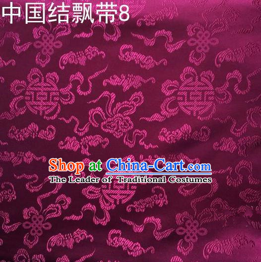 Traditional Asian Chinese Handmade Embroidery Chinese Knot Ribbons Satin Purple Silk Fabric, Top Grade Nanjing Brocade Tang Suit Hanfu Fabric Cheongsam Cloth Material