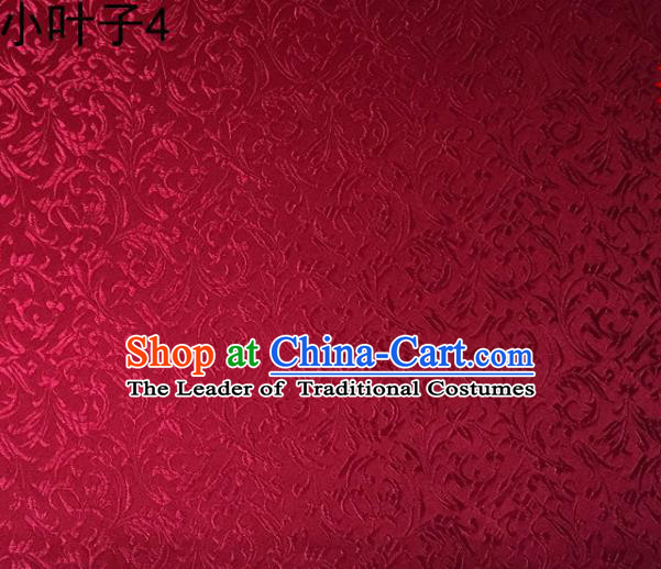 Traditional Asian Chinese Handmade Embroidery Wheat Leaf Satin Silk Fabric, Top Grade Nanjing Wine Red Brocade Tang Suit Hanfu Clothing Fabric Cheongsam Cloth Material