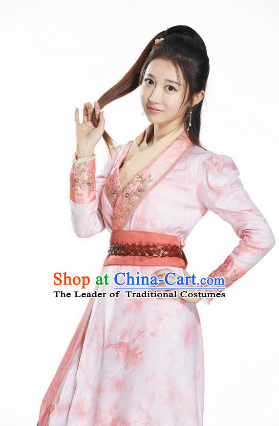 Asian Chinese Traditional Ming Dynasty Young Lady Costume and Headpiece Complete Set, China Ancient Elegant Hanfu Clothing Swordswoman Embroidered Dress