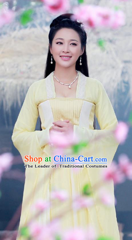 Asian Chinese Traditional Ancient We Feminist Costume and Headpiece Complete Set, China Tang Dynasty Elegant Hanfu Fairy Clothing Princess Embroidered Dress for Women