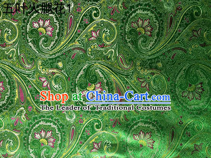 Traditional Asian Chinese Handmade Printing Flowers Satin Tang Suit Green Silk Fabric, Top Grade Nanjing Brocade Ancient Costume Hanfu Clothing Fabric Cheongsam Cloth Material