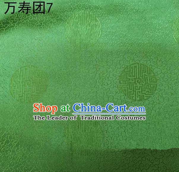 Traditional Asian Chinese Handmade Embroidery Manju Pattern Satin Tang Suit Green Silk Fabric, Top Grade Nanjing Brocade Ancient Costume Hanfu Clothing Fabric Cheongsam Cloth Material