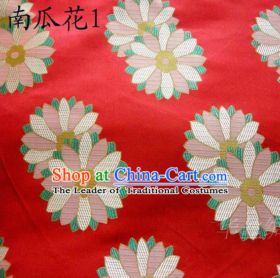 Traditional Asian Chinese Handmade Printing Cushaw Flower Satin Tang Suit Red Silk Fabric, Top Grade Nanjing Brocade Ancient Costume Hanfu Clothing Fabric Cheongsam Cloth Material