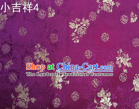 Traditional Asian Chinese Handmade Printing Auspicious Pattern Satin Tang Suit Purple Silk Fabric, Top Grade Nanjing Brocade Ancient Costume Hanfu Clothing Fabric Cheongsam Cloth Material