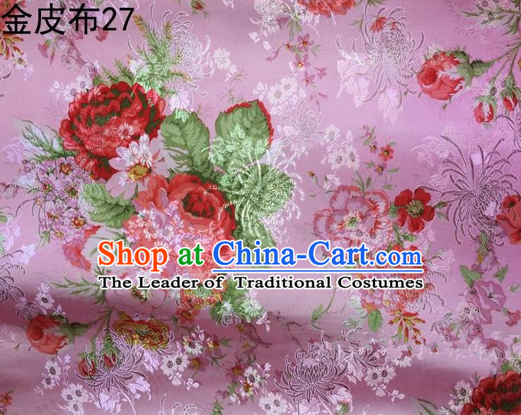 Traditional Asian Chinese Handmade Printing Peony Satin Tang Suit Pink Fabric, Nanjing Brocade Ancient Costume Hanfu Cheongsam Cloth Material