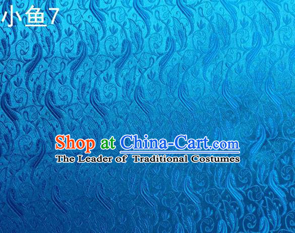 Traditional Asian Chinese Handmade Jacquard Weave Fish Pattern Satin Tang Suit Blue Silk Fabric, Top Grade Nanjing Brocade Ancient Costume Hanfu Clothing Fabric Cheongsam Cloth Material