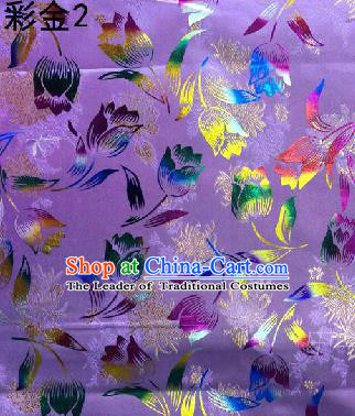 Traditional Asian Chinese Handmade Embroidery Tulip Flowers Satin Tang Suit Purple Fabric, Nanjing Brocade Ancient Costume Hanfu Cheongsam Cloth Material