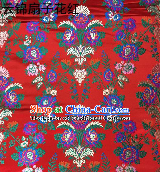 Traditional Asian Chinese Handmade Embroidery Scaevola Nitida Satin Tang Suit Red Fabric, Nanjing Brocade Ancient Costume Hanfu Xiuhe Suit Cheongsam Cloth Material