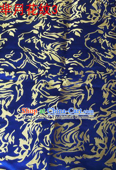 Traditional Asian Chinese Handmade Embroidery Silk Satin Tang Suit Blue Fabric, Nanjing Brocade Ancient Costume Hanfu Cheongsam Cloth Material