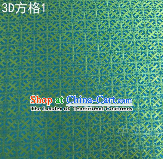 Traditional Asian Chinese Handmade Embroidery Square Lattice Silk Satin Tang Suit Green Fabric, Nanjing Brocade Ancient Costume Hanfu Cheongsam Cloth Material