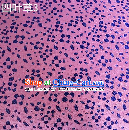 Traditional Asian Chinese Handmade Embroidery Clover Silk Satin Tang Suit Pink Fabric, Nanjing Brocade Ancient Costume Hanfu Cheongsam Cloth Material