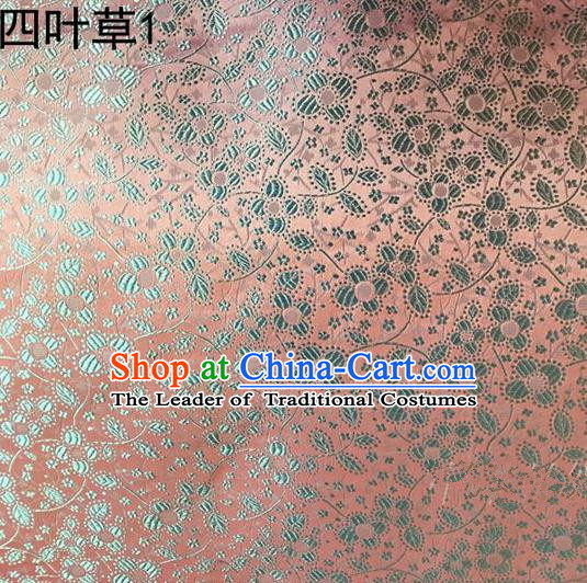 Traditional Asian Chinese Handmade Embroidery Clover Silk Satin Tang Suit Light Pink Fabric, Nanjing Brocade Ancient Costume Hanfu Cheongsam Cloth Material