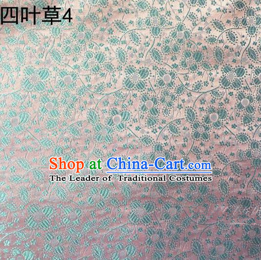 Traditional Asian Chinese Handmade Embroidery Blue Clover Silk Satin Tang Suit Light Pink Fabric, Nanjing Brocade Ancient Costume Hanfu Cheongsam Cloth Material
