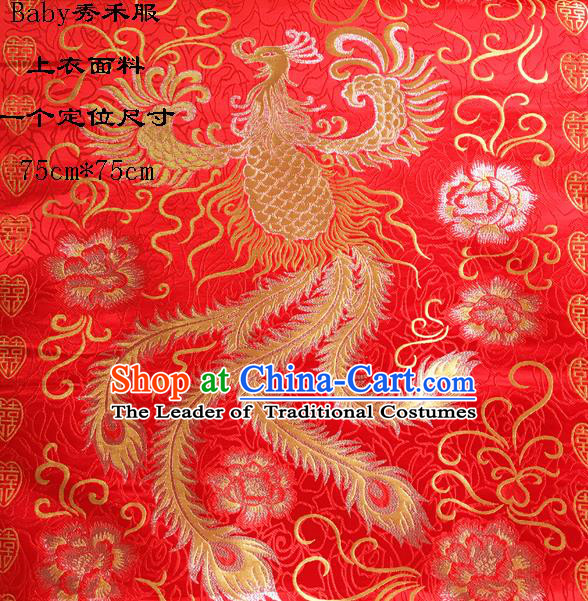 Traditional Asian Chinese Handmade Embroidery Phoenix Satin Wedding Xiuhe Suit Red Silk Fabric, Top Grade Nanjing Brocade Ancient Costume Hanfu Clothing Cheongsam Cloth Material