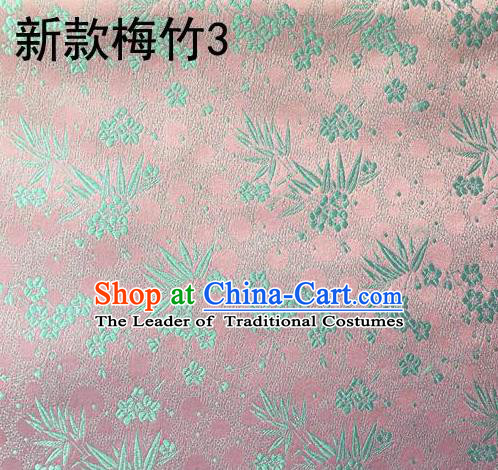Traditional Asian Chinese Handmade Embroidery Plum Bamboo Silk Satin Tang Suit Pink Fabric, Nanjing Brocade Ancient Costume Hanfu Cheongsam Cloth Material