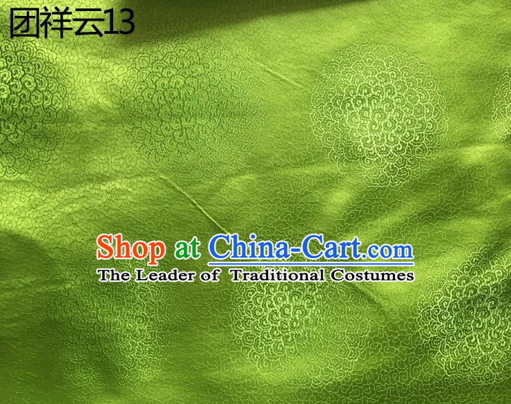 Traditional Asian Chinese Handmade Embroidery Round Auspicious Clouds Silk Satin Tang Suit Green Mongolian Robe Fabric, Nanjing Brocade Ancient Costume Hanfu Cheongsam Cloth Material