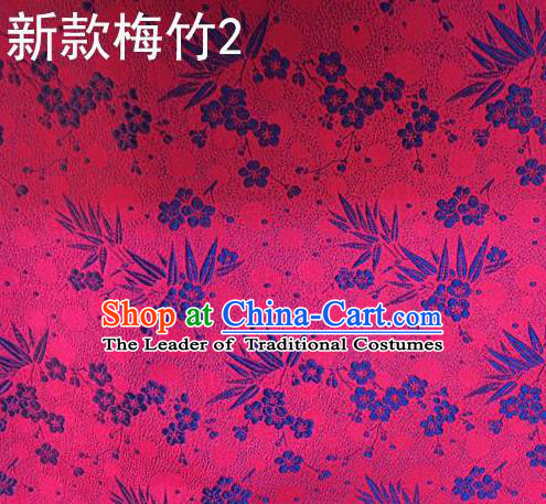 Traditional Asian Chinese Handmade Embroidery Plum Bamboo Silk Satin Tang Suit Rosy Fabric, Nanjing Brocade Ancient Costume Hanfu Cheongsam Cloth Material