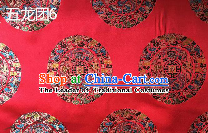 Traditional Asian Chinese Handmade Embroidery Dragon Pattern Silk Satin Tang Suit Xiuhe Suit Red Fabric, Nanjing Brocade Ancient Costume Hanfu Cheongsam Cloth Material