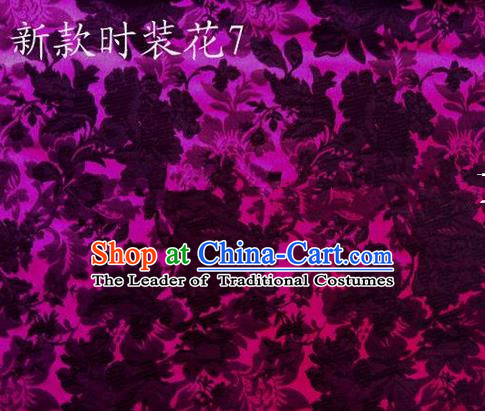 Traditional Asian Chinese Handmade Embroidery Flowers Pattern Silk Satin Tang Suit Mandarin Empress Cloak Purple Fabric, Nanjing Brocade Ancient Costume Hanfu Cheongsam Cloth Material