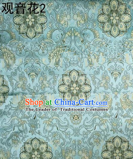 Traditional Asian Chinese Handmade Embroidery Flowers Pattern Silk Satin Tang Suit Mandarin Empress Cloak Green Fabric, Nanjing Brocade Ancient Costume Hanfu Cheongsam Cloth Material