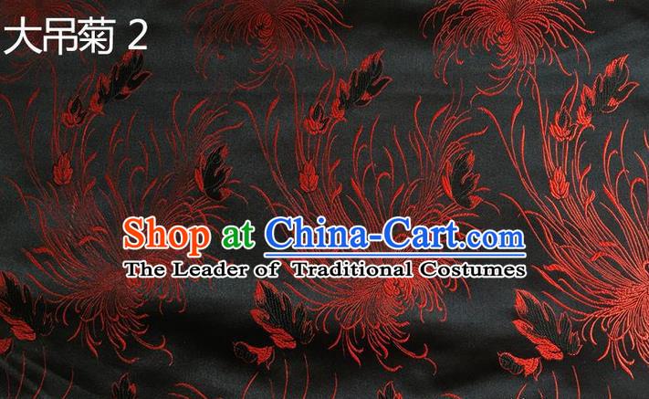 Traditional Asian Chinese Handmade Embroidery Chrysanthemum Flowers Silk Satin Tang Suit Black Tibetan Fabric, Nanjing Brocade Ancient Costume Hanfu Cheongsam Cloth Material