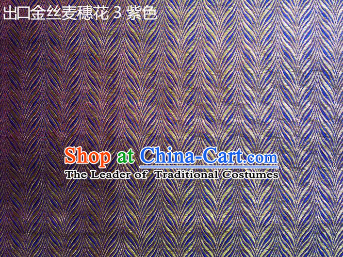 Traditional Asian Chinese Handmade Embroidery Golden Wheat Flowers Silk Satin Tang Suit Purple Fabric, Nanjing Brocade Ancient Costume Hanfu Cheongsam Cloth Material
