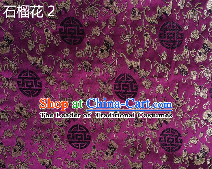 Traditional Asian Chinese Handmade Embroidery Pomegranate Flower Silk Satin Tang Suit Purple Fabric, Nanjing Brocade Ancient Costume Hanfu Cheongsam Cloth Material