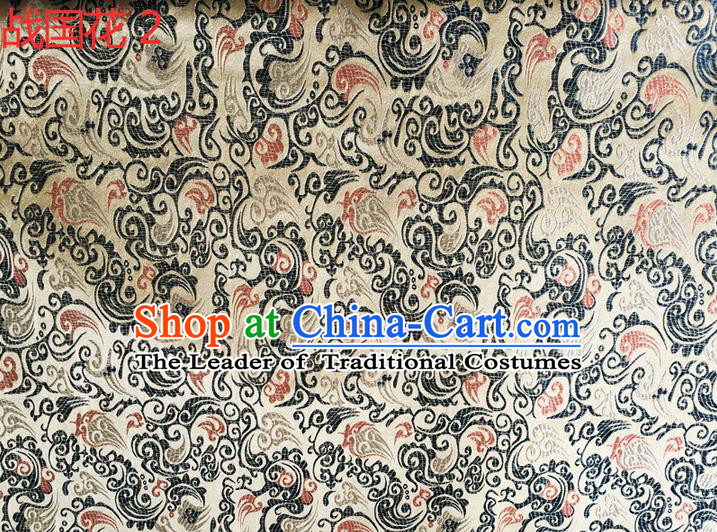 Traditional Asian Chinese Handmade Embroidery Flowers Silk Satin Tang Suit White Fabric, Nanjing Brocade Ancient Costume Hanfu Cheongsam Cloth Material