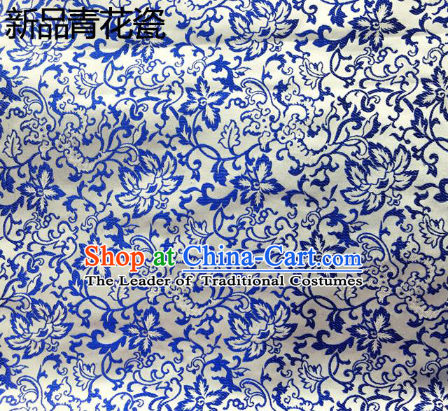 Traditional Asian Chinese Handmade Embroidery Blue and White Porcelain Silk Satin Tang Suit Fabric Drapery, Nanjing Brocade Ancient Costume Hanfu Cheongsam Cloth Material