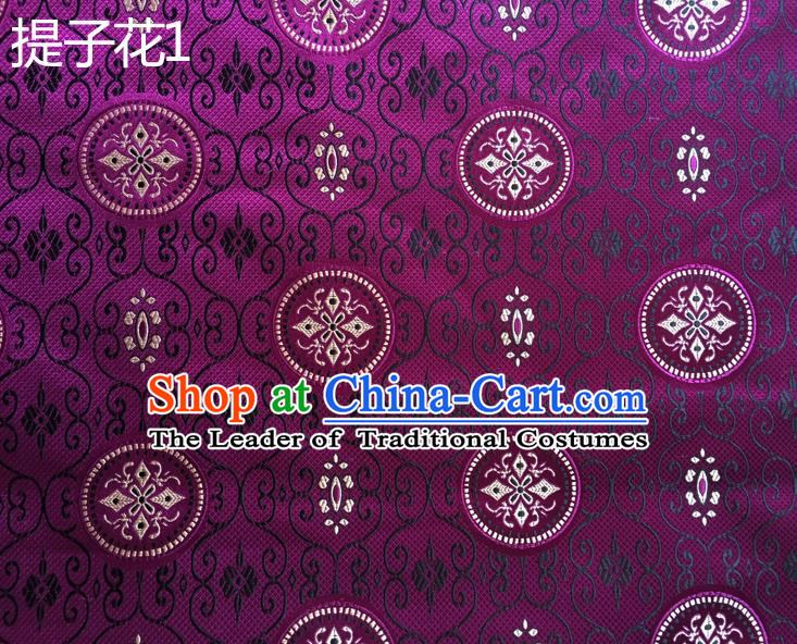 Traditional Asian Chinese Handmade Embroidery Raisins Flowers Silk Satin Tang Suit Purple Fabric Drapery, Nanjing Brocade Ancient Costume Hanfu Cheongsam Cloth Material