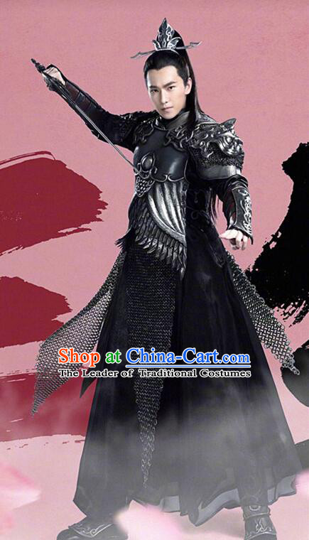 Asian Chinese Traditional Prince Costume and Headpiece Complete Set, Films Once Upon a Time China General Swordsman Armour Clothing