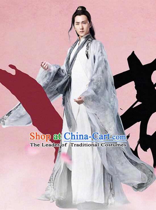 Asian Chinese Traditional Crown Prince Costume and Headpiece Complete Set, Films Once Upon a Time China Elegant Hanfu Throne Heirs Clothing for Men