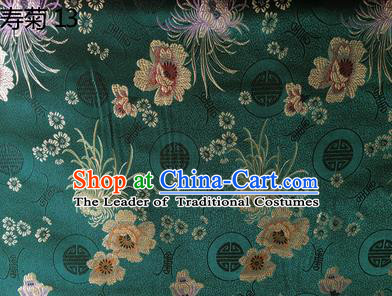 Traditional Asian Chinese Handmade Embroidery Marguerite Flowers Silk Satin Tang Suit Green Fabric Drapery, Nanjing Brocade Ancient Costume Hanfu Cheongsam Cloth Material