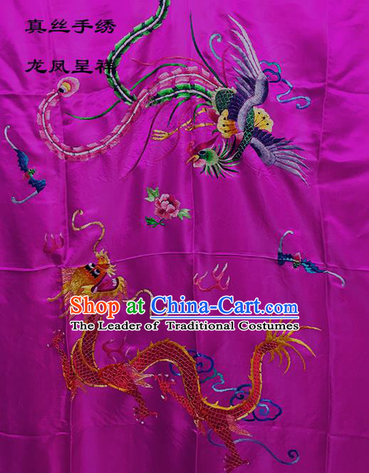 Traditional Asian Chinese Handmade Embroidery Dragon and Phoenix Quilt Cover Silk Tapestry Rosy Fabric Drapery, Top Grade Nanjing Brocade Bed Sheet Cloth Material