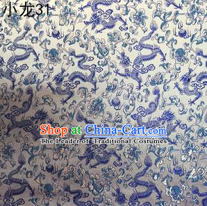 Traditional Asian Chinese Handmade Embroidery Blue Dragons Silk Tapestry Tibetan Clothing Fabric Drapery, Top Grade Nanjing Brocade Cheongsam Cloth Material