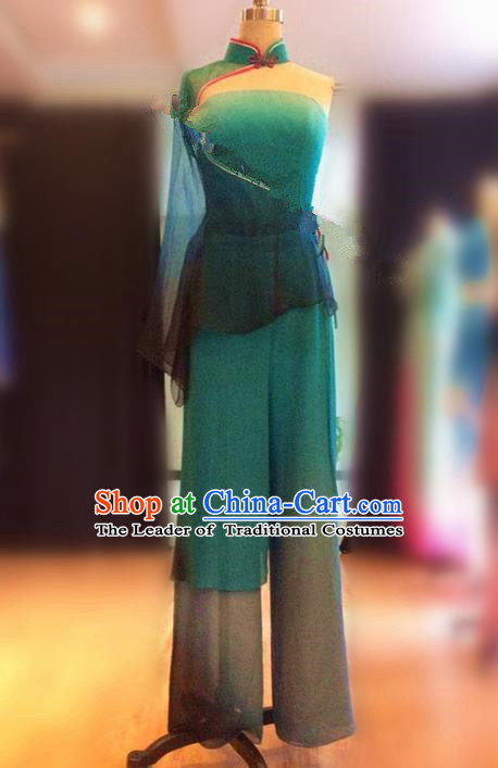 Traditional Ancient Chinese Folk Yanko Dance Uniform, Elegant Hanfu China Classical Dance Yangge Dress Green Clothing for Women