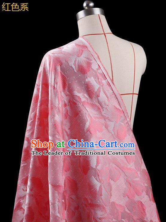 Traditional Asian Chinese Handmade Embroidery Leaf Jacquard Weave Coat Silk Tapestry Pink Fabric Drapery, Top Grade Nanjing Brocade Ancient Costume Cheongsam Cloth Material
