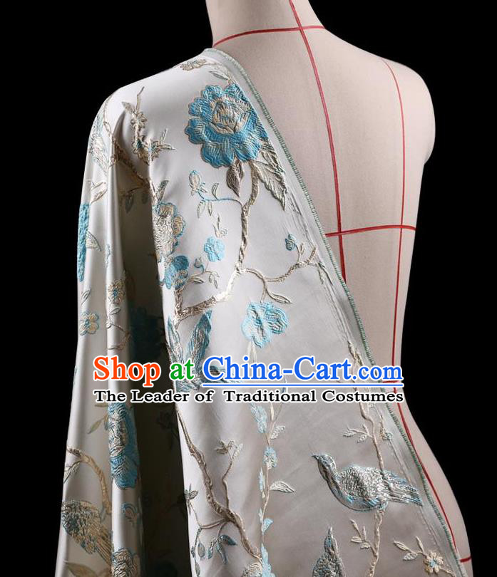 Traditional Asian Chinese Handmade Embroidery Flower Jacquard Weave Coat Blue Silk Satin Fabric Drapery, Top Grade Nanjing Brocade Ancient Costume Cheongsam Cloth Material