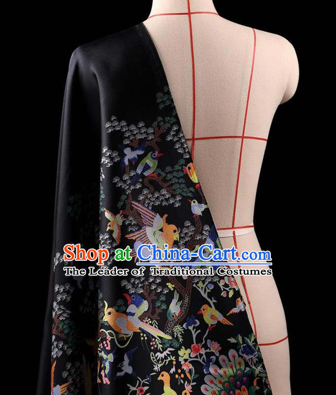 Traditional Asian Chinese Handmade Embroidery Dress Silk Satin Black Fabric Drapery, Top Grade Nanjing Brocade Ancient Costume Cheongsam Cloth Material