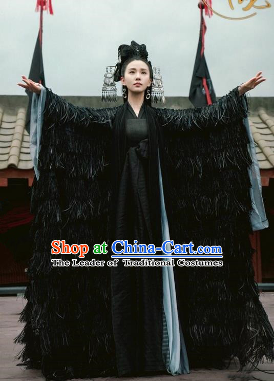 Asian Chinese Traditional Northern and Southern Dynasties Female Witch Costume and Headpiece Complete Set, Lost Love In Times China Ancient Princess Robe Saintess Dress Clothing