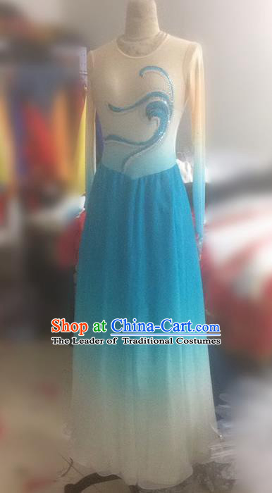 Traditional Ancient Chinese National Dance Uniform, Elegant Hanfu China Classical Dance Dress Blue Clothing for Women