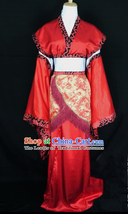 Asian Chinese Traditional Cospaly Han Dynasty Princess Wedding Costume, China Elegant Hanfu Bride Red Dress for Women