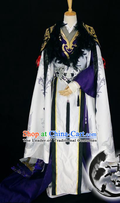 Asian Chinese Traditional Cospaly Han Dynasty Prince Costume, China Elegant Hanfu Nobility Childe Robe Clothing for Men
