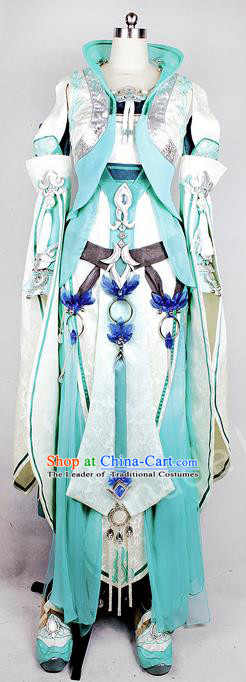 Asian Chinese Traditional Cospaly Costume Customization Flying Apsaras Dance Costume, China Elegant Hanfu Peri Green Dress Clothing for Women