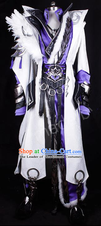 Asian Chinese Traditional Cospaly Costume Customization Ancient Kawaler Prince Costume Complete Set, China Elegant Hanfu Swordsman Clothing for Men